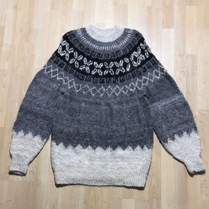 Elegant Gray and Cream Crewneck Dress